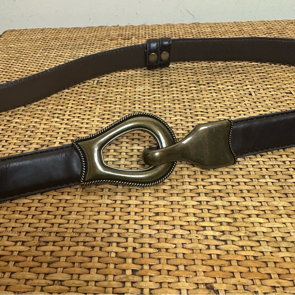 Vintage Women's M/L Genuine Leather Brown Brass Buckle Hook Equestrian Riding - Picture 3 of 6